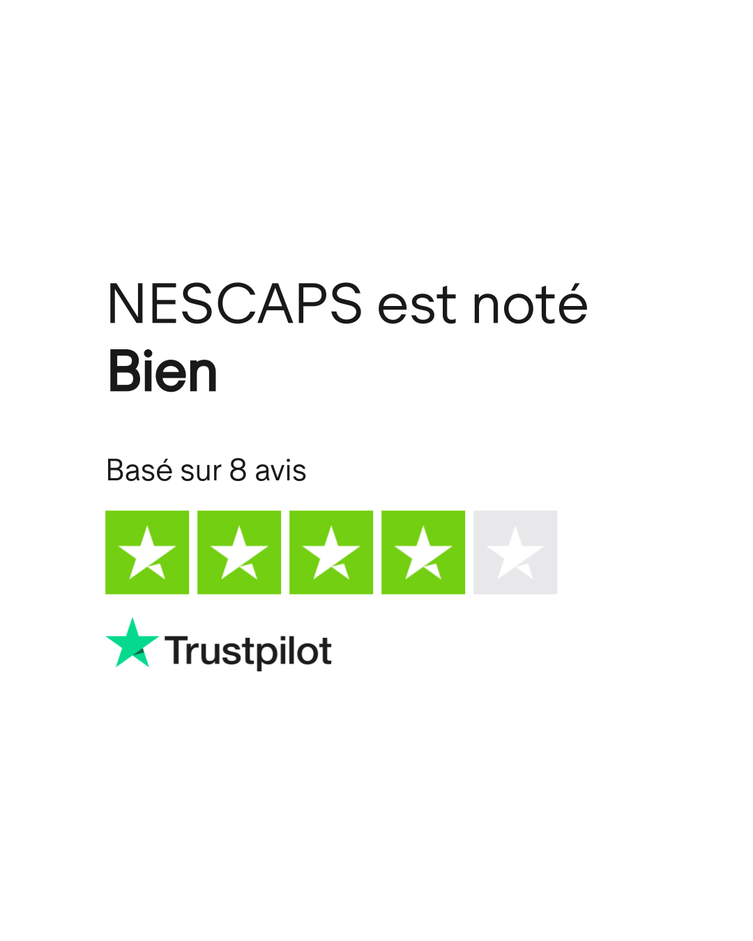 Avis Trustpilot historique : Nescaps est noté Bien, basé sur 8 avis